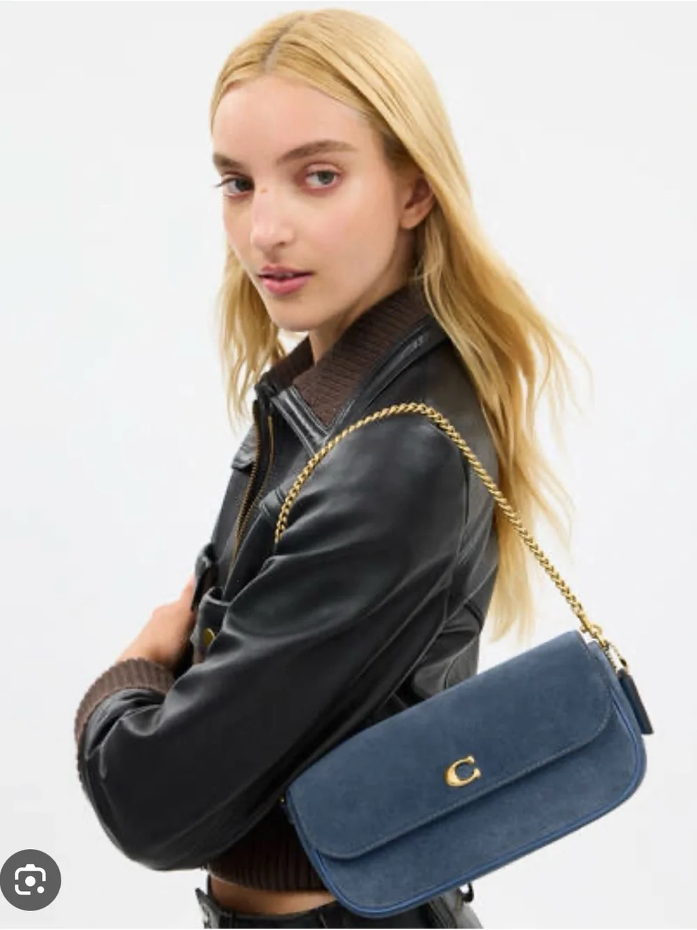 💙Coach NWT Blue Suede Brooke Flap Chain Shoulder Bag with Brass Chain / Hardware